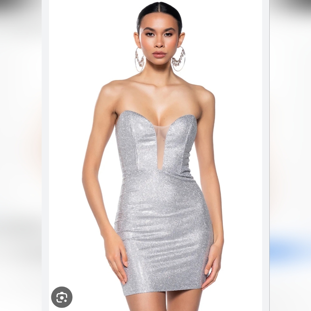 HOT Silver Strapless Mini Dress!